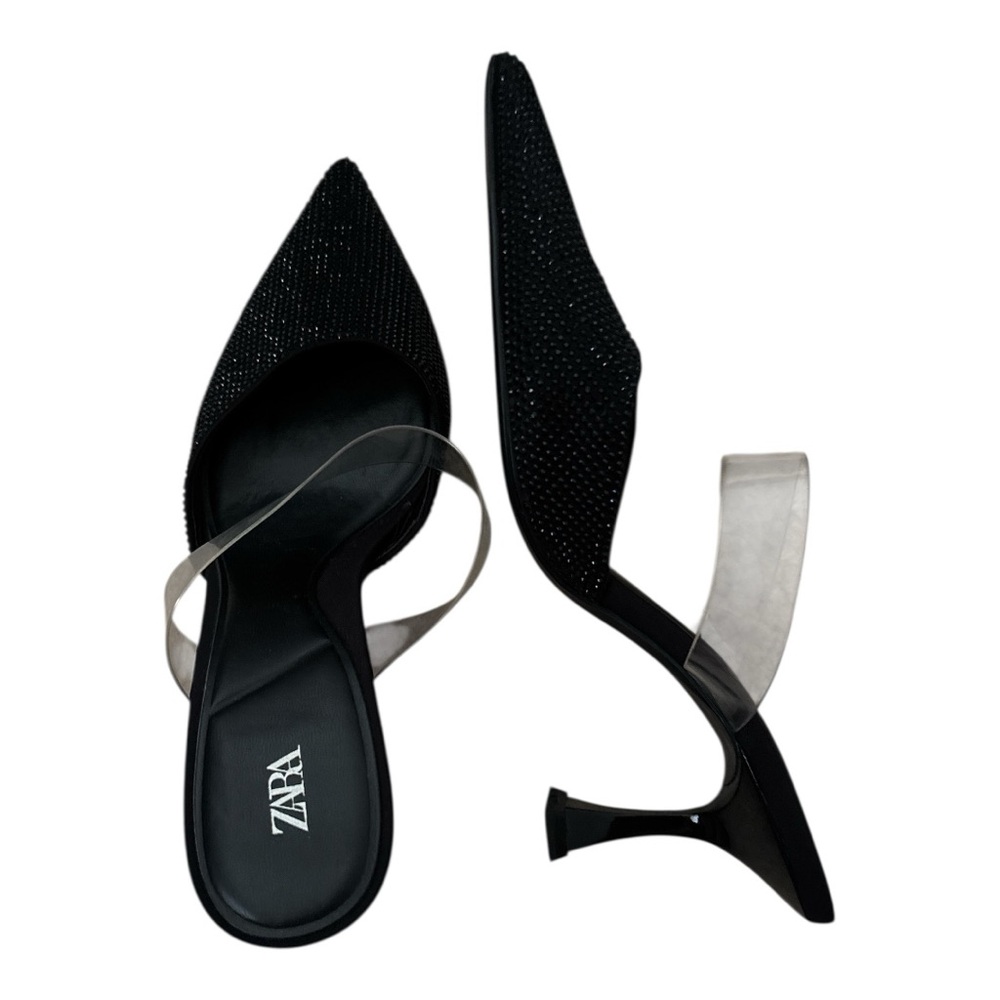 Zara Black Women's Shoes Rhinstone Kitten Heel Size 37 / 6.5